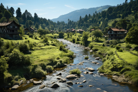 Aerial travel countryside establishing peaceful landscape professional photographyの素材