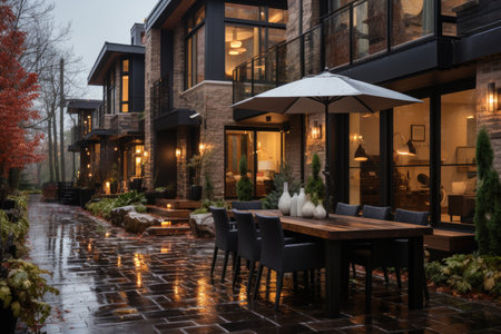 a modern townhome in the middle of winter brick steel professional photographyの素材