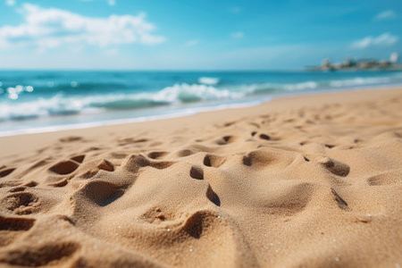 sand with blurred sea sky background summer beach professional photographyの素材