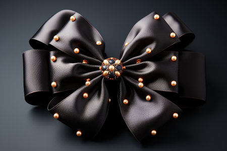 black ribbons tied in a bow on white background professional photographyの素材