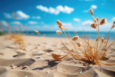 sand with blurred sea sky background summer beach professional photographyの素材