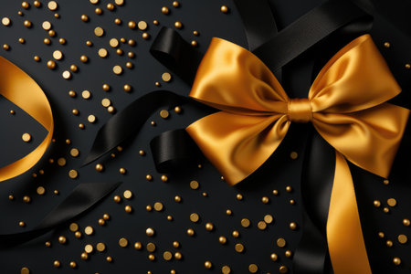 bright gold ribbons tied in a bow on white background professional photographyの素材