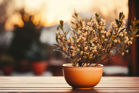 plants cover the large table which is warm and comfortable professional photographyの素材