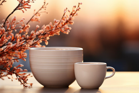 plants cover the large table which is warm and comfortable professional photographyの素材