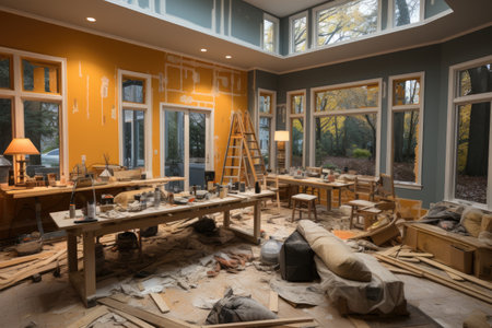 living room construction work professional photographyの素材