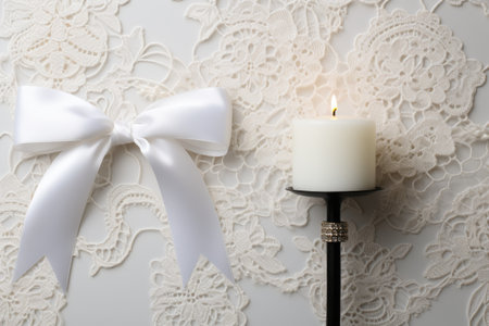 white ribbons tied in a bow on white background professional photographyの素材