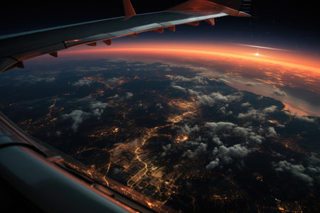 photo from an airplane window at night professional photographyの素材