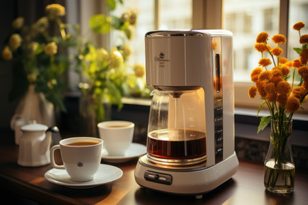 Old filter coffee maker making coffee professional photographyの素材