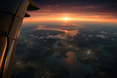 photo from an airplane window at night professional photographyの素材