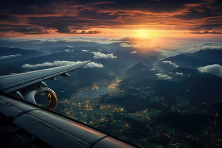 photo from an airplane window at night professional photographyの素材