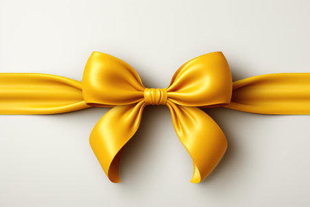 yellow ribbons tied in a bow on white background professional photographyの素材