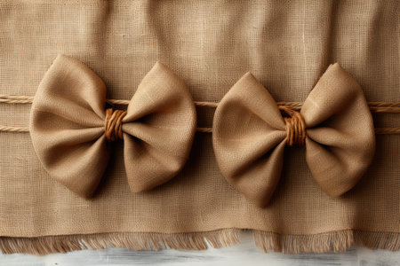 jute ribbons tied in a bow on white background professional photographyの素材
