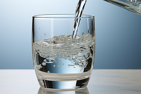 aesthetic glass of water being fill with white background professional photographyの素材