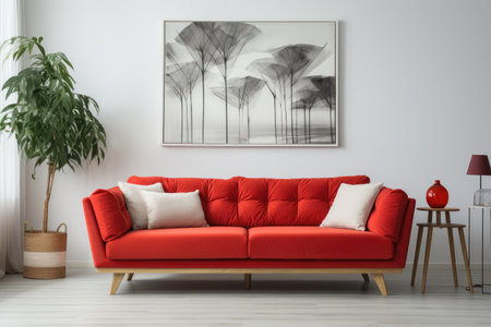 red sofa and white wall in modern living room professional photographyの素材