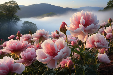 Summer morning scenery of landscape blue sky and white professional photographyの素材