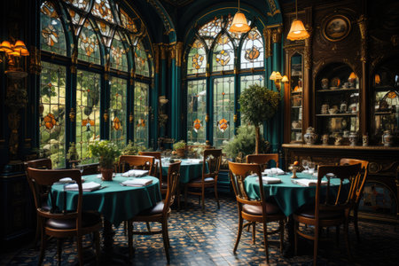 the luxurious restaurant is neatly arranged professional photographyの素材