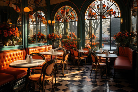 the luxurious restaurant is neatly arranged professional photographyの素材