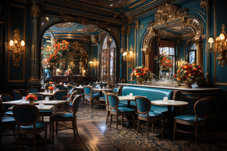 the luxurious restaurant is neatly arranged professional photographyの素材