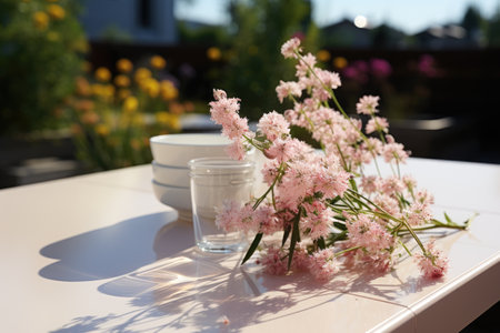 a vase of flowers is placed on the table professional photographyの素材