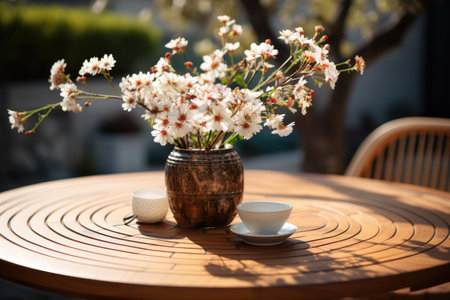 a vase of flowers is placed on the table professional photographyの素材
