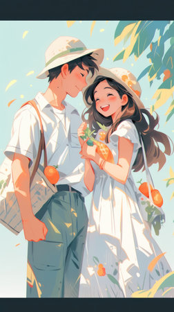 illustration of a couple in a minimalist aesthetic styleの素材