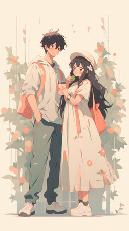 illustration of a couple in a minimalist aesthetic styleの素材