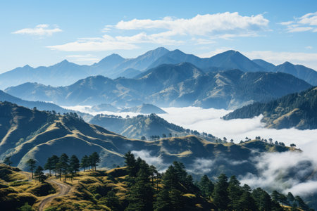 clouds cover the peaceful landscape highland professional photographyの素材