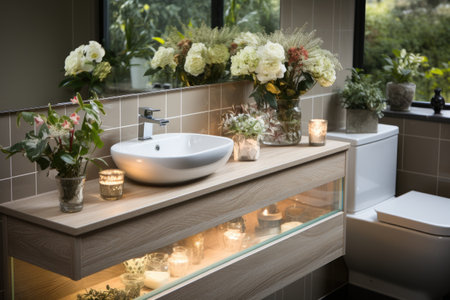 a toilet with a sink that has hidden lighting around it professional photographyの素材