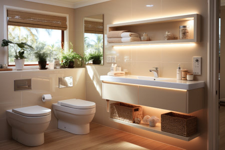 a toilet with a sink that has hidden lighting around it professional photographyの素材