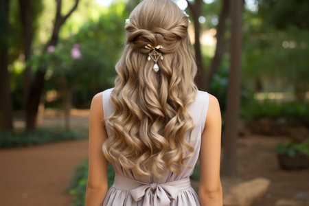 view of womens hairstyles seen from behind professional photographyの素材