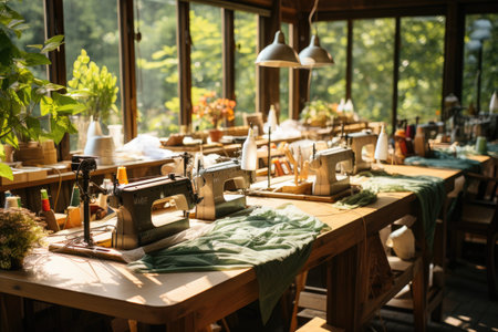 inside empty sewing room in tailor shop professional photographyの素材