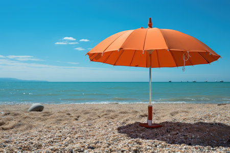Umbrellas on the beach the sea breeze blows gently professional photographyの素材