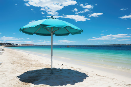 Umbrellas on the beach the sea breeze blows gently professional photographyの素材