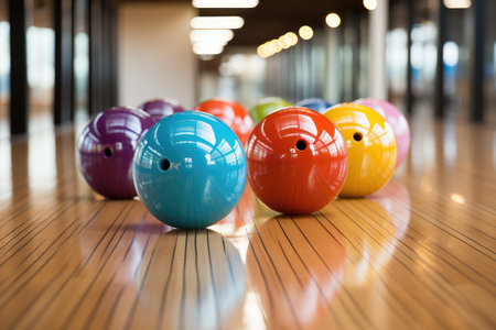 bowling ball rolling in bowling alley professional photographyの素材