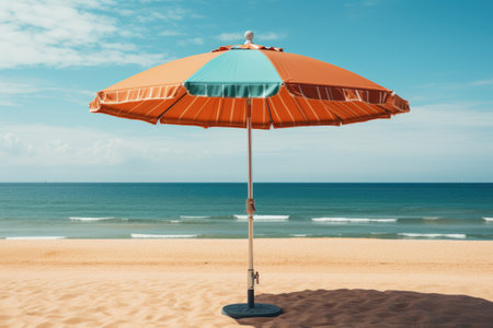 Umbrellas on the beach the sea breeze blows gently professional photographyの素材