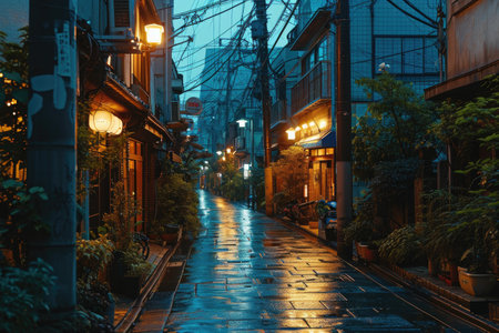 Summer evening Japanese shopping streets professional photographyの素材