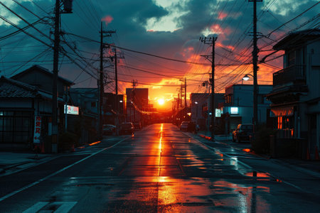 Summer evening Japanese shopping streets professional photographyの素材