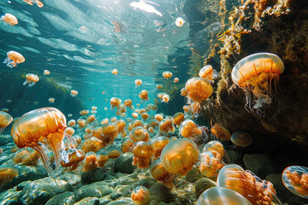jellyfish in the blue sea professional photographyの素材