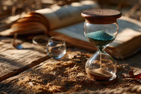 ancient hourglass on the table professional photographyの素材