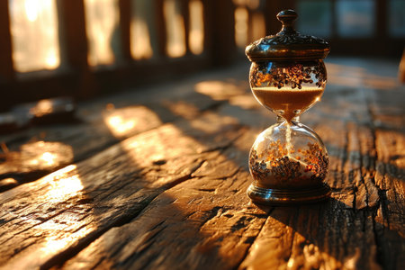 ancient hourglass on the table professional photographyの素材