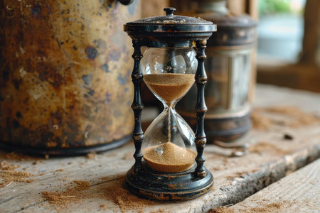 ancient hourglass on the table professional photographyの素材