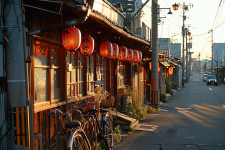 Summer evening Japanese shopping streets professional photographyの素材