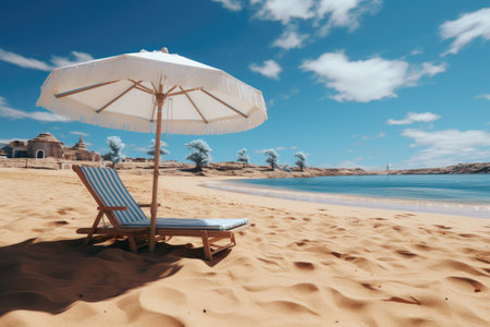 Umbrellas on the beach the sea breeze blows gently professional photographyの素材