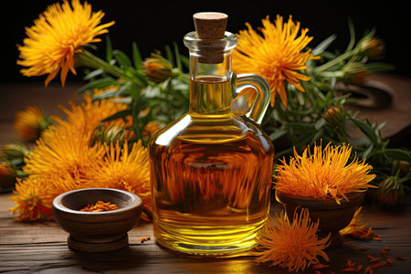 safflower oil Extract in the table professional photographyの素材