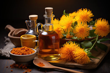 safflower oil Extract in the table professional photographyの素材