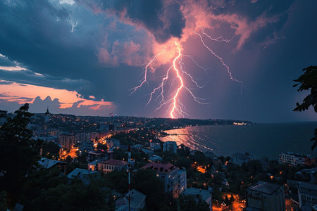 close up of light thunder in the dark sky professional photographyの素材