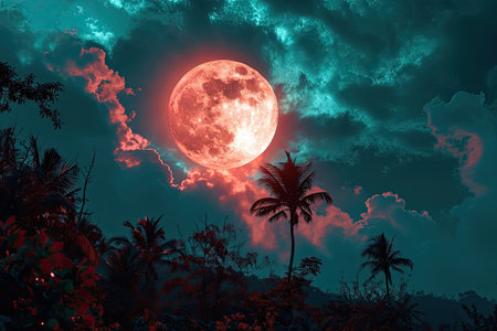 scenery with full moon professional photographyの素材