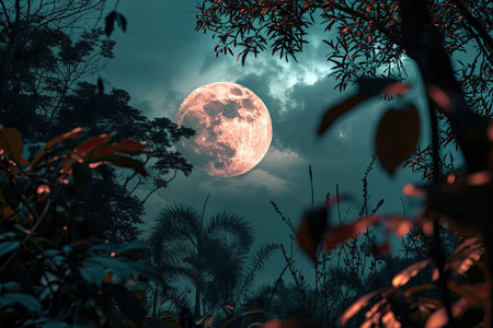 scenery with full moon professional photographyの素材