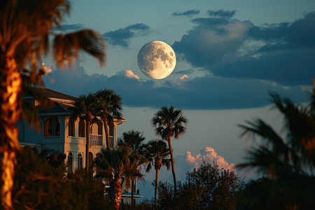 scenery with full moon professional photographyの素材