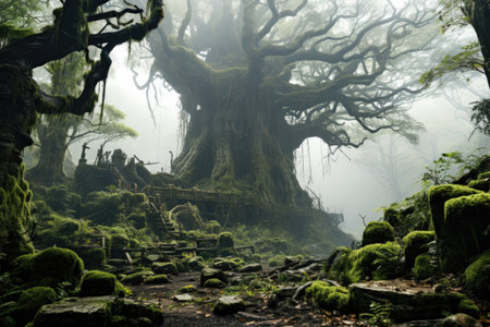 a large tree deep in the forest professional photographyの素材
